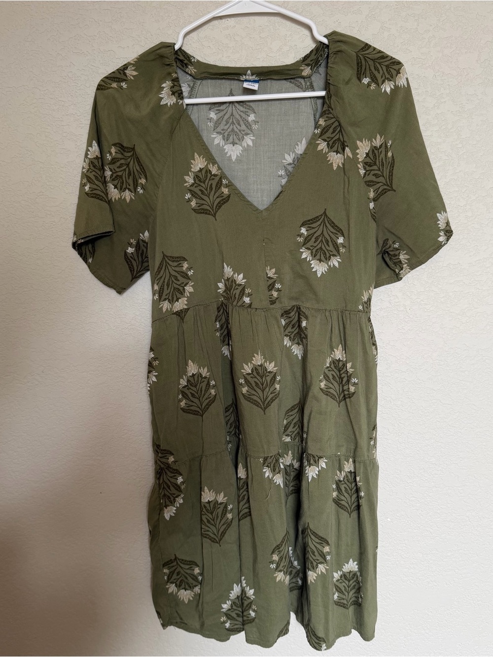 Olive Green Floral V-Neck Women's Dress